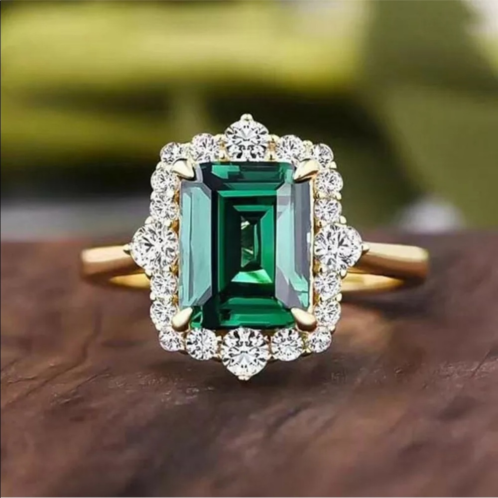 18kt Gold Plated Green Emerald CZ Ring